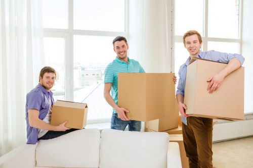 Packed boxes and house move preparation in Parsons Green